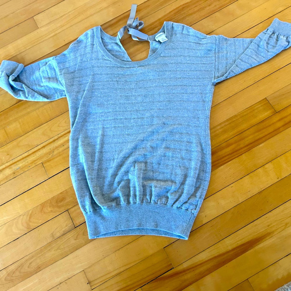 Motherhood silver maternity sweater - silver with a beautiful ribbon detail